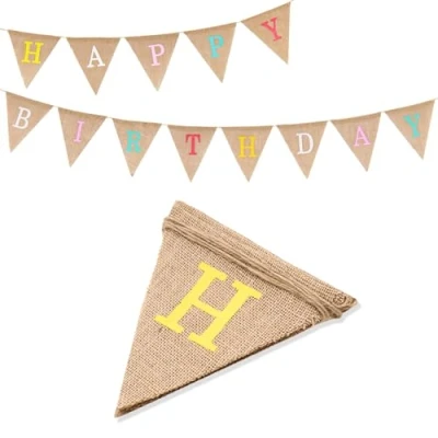 Abbildung von G2PLUS Leinen Geburtstag Wimpelkette,Happy Birthday Wimpelkette, Vintage Banner,Girlande Banner für Babydusche,Geburtstag,Party