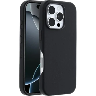 Abbildung von OtterBox Symmetry Series Cactus Leather MagSafe Hülle für iPhone 16 Pro, stoßfest, sturzsicher, dünne Schutzhülle, 3X getestet nach Militärstandard, Schwarz