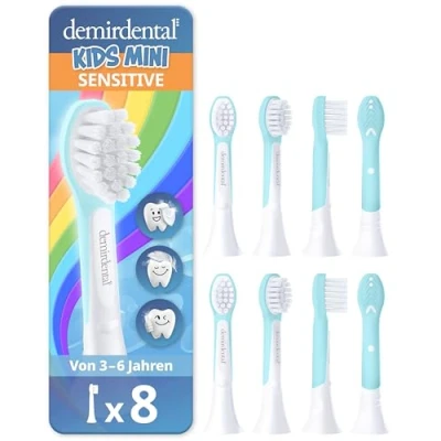 Abbildung von demirdental Ersatzbürsten für Kinder passend Philips Sonicare Kids, Compact Mini geeignet 3 6 Jahre, entspricht HX6034 HX6038, Türkis, 8er Set