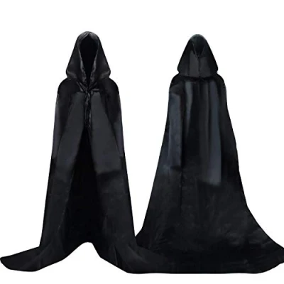 Abbildung von Proumhang Schwarzer Umhang mit Kapuze Darth Vader Mittelalter Cape Mantel Satin Karneval Halloween Weihnachten Kostüm Erwachsene