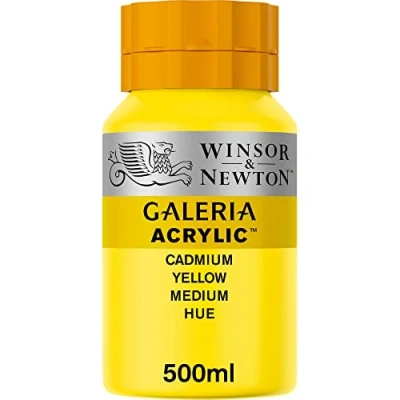 Abbildung von Winsor &amp; Newton 2150120 Galeria Acrylfarbe, hohe Pigmentierung, lichtecht, buttrige Konsistenz, 500 ml Topf Kadmiumgelb Mittel