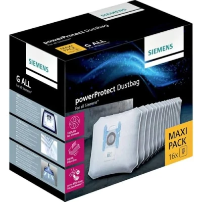 Abbildung von Siemens 16x Staubsaugerbeutel powerProtect Typ G ALL VZ16GALL, 99,9% Feinstaubfilterung, höhere Reinigungsleistung, 50% längere Nutzungsdauer, passend für alle Reihen außer VS08 und VS01