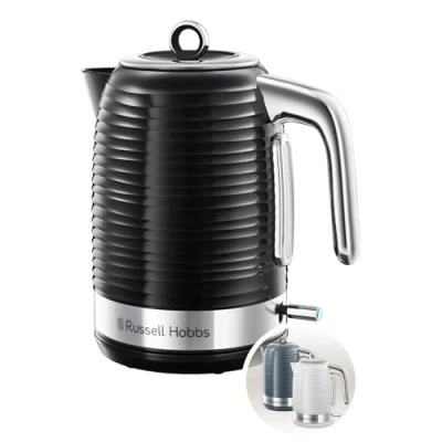 Abbildung von Russell Hobbs Wasserkocher [1,7l, 2400W] Inspire Schwarz mit hochwertiger Hochglanz Struktur (Schnellkochfunktion, herausnehmbarer Kalkfilter,Wasserstandsanzeige,abnehmbarer Deckel) Teekocher 24361 70