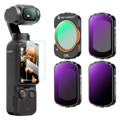 Abbildung von K&amp;F Concept OSMO Pocket 3 Filtersets,4er Pack Magnetischer CPL,ND16,ND64,ND256 Filter kompatibel mit DJI (Aluminiumrahmen)
