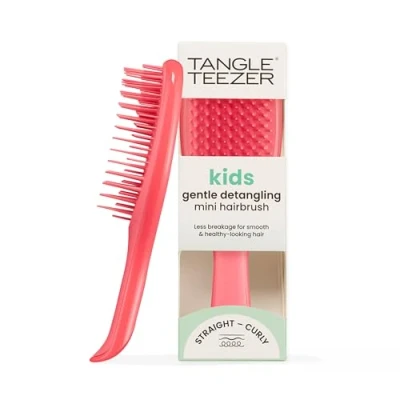 Abbildung von Tangle Teezer Mini, ultimative Detangler Haarbürste, sanft zu nassem Haar, Borsten auf 2 Ebenen und komfortabler Griff, ideal für Kinder Reisen, reduziert Knoten Haarbruch, Farbe: Pink Punch