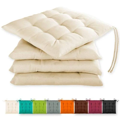 Abbildung von Gräfenstayn® 4er Set Sitzkissen 40x40x3cm mit Haltebändern für Indoor und Outdoor Öko Tex Siegel (Creme)