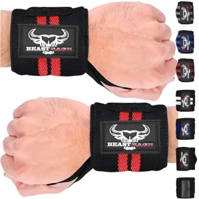 Abbildung von BEAST RAGE Zughilfen für Krafttraining (Fitness Straps) Kreuzheben Gurte Frauen Männer (Gepolstert) Gewichthebergurte Baumwolle Handgelenkstütze Griffe Hantel Bar (Lifting (‎SchwarzRot)