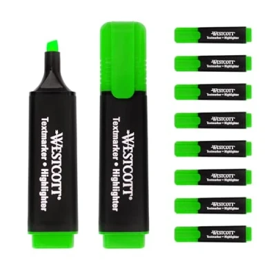 Abbildung von Westcott Textmarker 10 Stück Grün 10er Pack Highlighter Marker in leuchtendem 2 5 mm Strichstärke Premium Tinte aus Deutschland E 743694 00