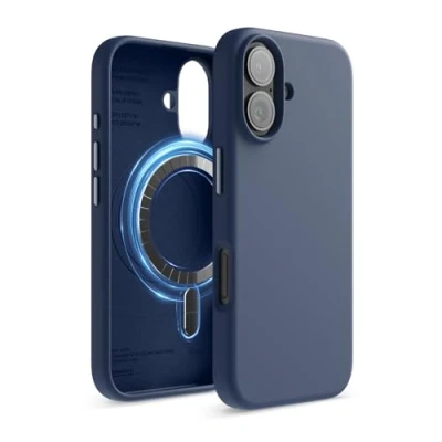 Abbildung von elago Magnetisch Silikon Hülle Kompatibel mit iPhone 16 6,1 Zoll, Allen MagSafe Zubehör Eingebaute Magnete, Soft Grip Silikon, Stoßfest (Dunkelblau)