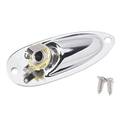 Abbildung von Alnicov Bootseingang Ausgang Jack Plate Socket mit Schrauben für Fender Strat Gitarre Silber