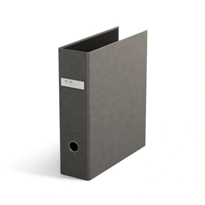 Abbildung von BIGSO ARCHIE Ordner mit 2 Ringen und Hebelmechanik Ringordner aus Faserplatte Papier Leinenoptik Ringbuch A4 zum Abheften von losem grau