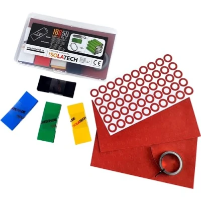 Abbildung von ISOLATECH PVC Schrumpfschlauch 2:1 150Stk 18650 Akku Batterie DIY Set und Pluspol selbstklebende Isolierringe 5m Hiluminband Nickel beschichtet für Zubehör Kondensator Kabel Reparatur