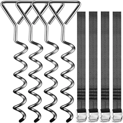Abbildung von MONZANA® 4 Bodenanker Trampolin 42,5cm 5 Windungen 900kg Verstellbare Gurte Rostfrei Sicherung Set Erdanker Befestigung Pavillon Gartenhaus Schaukel