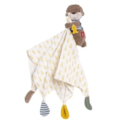 Abbildung von Fehn Musselin Schmusetuch Otter Einschlafhilfe &amp; Stofftier Schnuffeltuch mit Baumwolle Musselintuch niedlicher Spielfigur für Babys und Kleinkinder ab 0+ Monaten