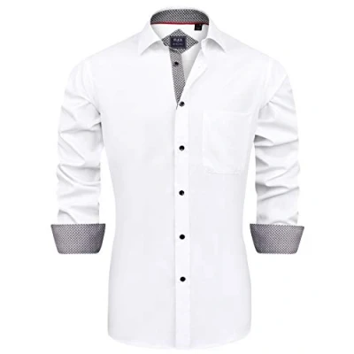 Abbildung von J.VER Herren Hemd Regular Fit Langarm Herrenhemden Freizeithemd Businesshemd Elastiscer Musterhemd,Weiß Schwarz,4XL