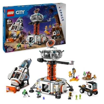 Abbildung von Lego City Raumbasis mit Startrampe, Raumstation Spielzeug Weltraum Fahrzeug und Raumschiff für Kinder, Set 6 Minifiguren, Roboter Alien Figuren, Geschenk Jungs Mädchen 60434