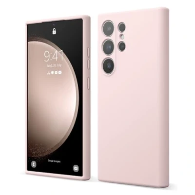 Abbildung von elago Flüssig Silikon Case Kompatibel mit Samsung Galaxy S24 Ultra Hülle, Premium Handyhülle, Ganzkörperschutz [4 Lagige Stoßfeste Struktur], Kratzfestes Weiches Mikrofaserfutter (Lovely Rosa)