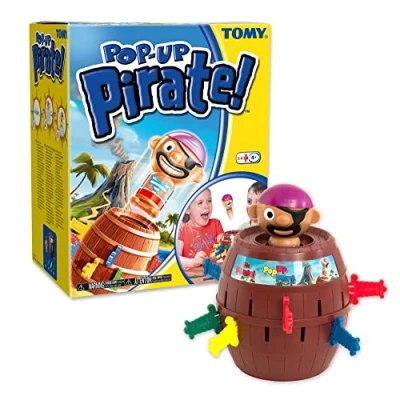 Abbildung von TOMY Offizielles Kinderspiel &quot;Pop Up Pirate&quot;, Hochwertiges Aktionsspiel für die Familie, Piratenspiel zur Verfeinerung der Geschicklichkeit Ihres Kindes, Popup Spiel, 4+, Braun