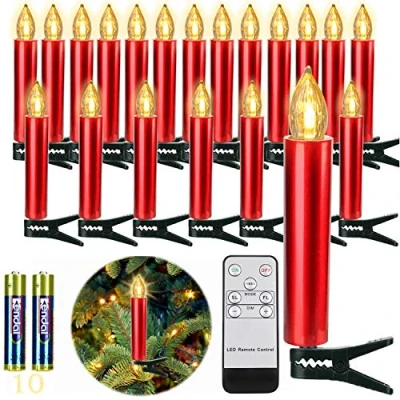 Abbildung von FREEPOWER 10er Rot LED Kerzen Kabellos Weihnachtskerzen mit Fernbedienung Timer Flackern Dimmbar Warmweiß Weihnachtsbaumkerzen Außen Wasserdicht Innen Christbaum Beleuchtung（mit 10 Batterien）
