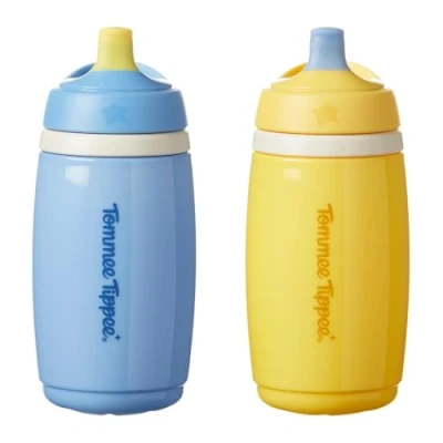 Abbildung von Tommee Tippee Isolierter Aktivschnabel Becher, 266 ml, Auslaufsichere Wasserflasche für Kleinkinder ab 12 Monaten, Isoliert, damit Getränke kühl bleiben, Blau und Gelb, 2 Stück
