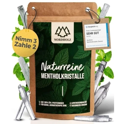 Abbildung von NORDHOLZ® Mentholkristalle [50gr] für Sauna in Premium Qualität aus 100% Minzöl Befreit die Atemwege und sorgt natürlich intensiven Duft der Menthol Kristalle Zubehör