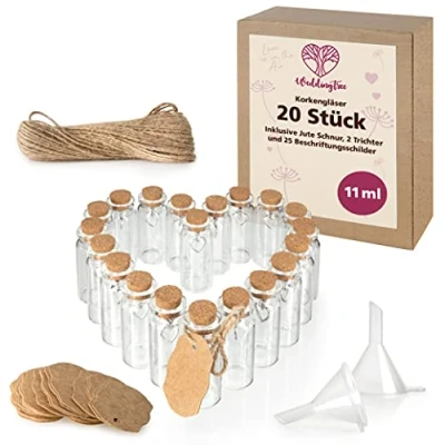 Abbildung von WeddingTree 20x Mini Glasflaschen mit Korken 11ml Kleine zum Befüllen Reagenzglas Glas für Hochzeit Gewürzgläser klein Gläser als Gastgeschenke