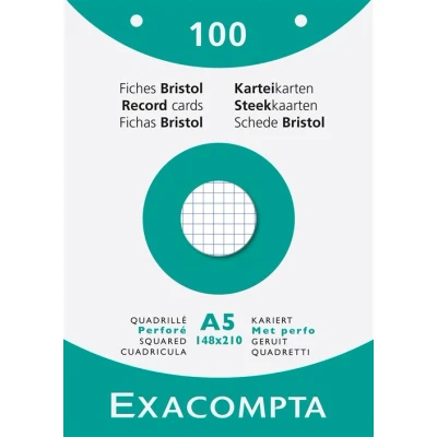 Abbildung von Exacompta 13608E 100er Pack Karteikarten kariert DIN A5 in Kartonschachtel 14,8 x 21 cm gelocht ideal für die Schule und Universität zum Lernen weiß