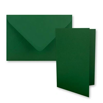 Abbildung von 10x DIN B6 Faltkarten Set mit Umschlägen in Dunkelgrün (Grün) 120 x 170 mm ideal für Einladungskarten, Hochzeit, Taufe, Kommunion, Konfirmation Marke: FarbenFroh