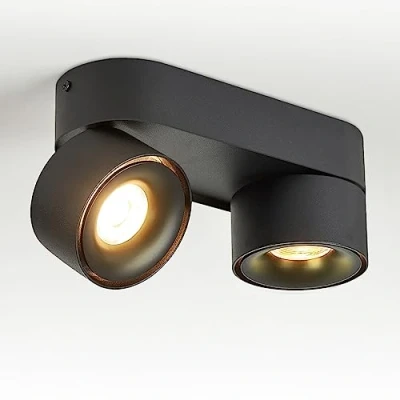 Abbildung von Budbuddy 2x12W LED Spotleuchte 2 flammig Dreh und Schwenkbar Deckenstrahler Deckenleuchte runder Aufbaustrahler Schwarz Deckenlampe Aufbauspot für Küche Flur wohnzimmer Geschäfte Interieur