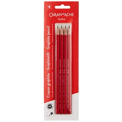 Abbildung von Caran d&#039;Ache Schulbleistift Set Edelweiss 4tlg. Holz Rot Härtegrad HB Blister Verpackung, Maße: ca. 14 cm, 0341.372, 106230, 14cm