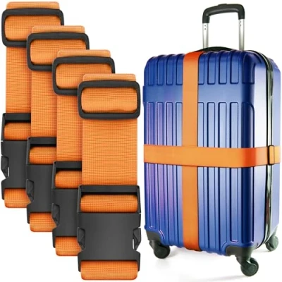 Abbildung von Gepäckgurte für Koffer Orange, 4er Pack Premium Nylongurte zur Gepäcksicherung Längenverstellbar 1 2 Meter von BlueCosto