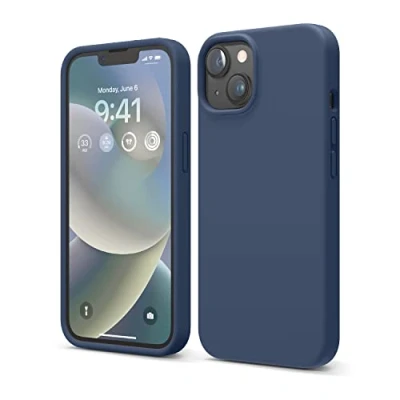 Abbildung von elago Schutzhülle für iPhone 14, Flüssigsilikon, Ganzkörper Schutzhülle, stoßfest, schlanke Handyhülle, kratzfestes, weiches Mikrofaserfutter, 15,5 cm (6,1 Zoll), Jean Indigo