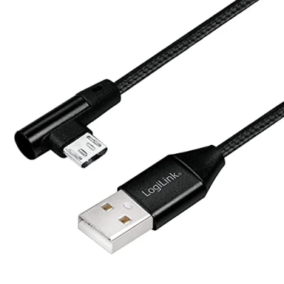 Abbildung von USB 2.0 Anschlusskabel, (Typ A) zu Micro 90 abgewinkelt, schwarz, 1m