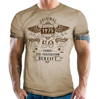 Abbildung von Herren T Shirt im Used Vintage Retro Look für Männer zum 50. Geburtstag Original Jahrgang 1975 50 Jahre zur Perfektion gereift