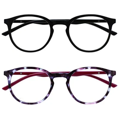 Abbildung von OPULIZE Met Brille Blaulichtfilter 2er Pack Schlank Runder Rahmen Federscharniere Verbessert Schlaf Computerbrille Gaming Entspiegelt Schwarz Lila Herren Damen BB60 15 +0.00