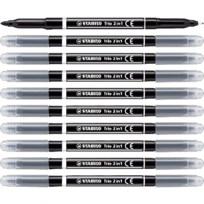 Abbildung von Filzstift und Fineliner in einem STABILO Trio 2 1 10er Pack schwarz