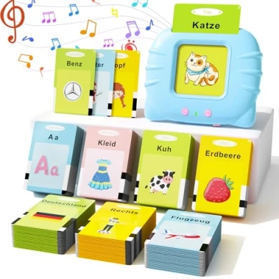 Abbildung von GUYUCOM Kinderspielzeug ab 2 Jahre, Sprechende Lernkarten Deutsch,194 Blätter 388 Wörter für Deutsch Lernen, Spielzeug Mädchen und Jungen 3 4 5 6 Jahre (Blau)