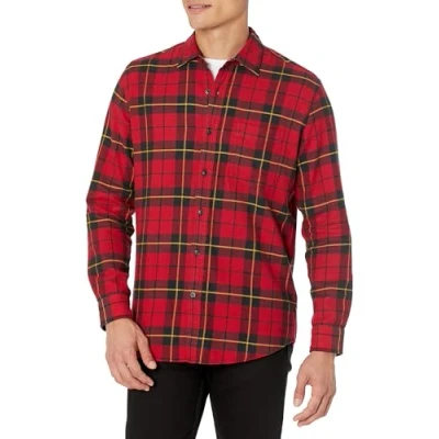 Abbildung von Amazon Essentials Herren Langarmhemd aus Flanell (in Übergröße erhältlich), Schwarz Rot Gelb Großes Karo, M