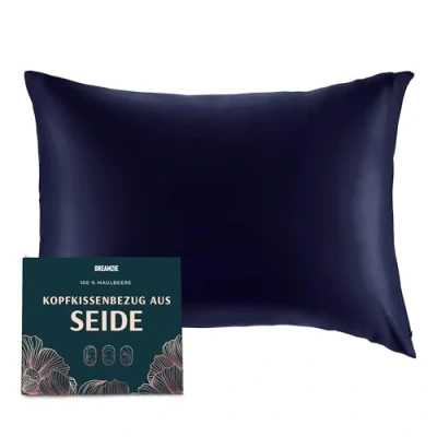 Abbildung von DREAMZIE Seidenkissenbezug 50x70 cm für Haar und Haut, Kissenbezüge Seide 19 Momme (Dunkelblau, 1 Stück)