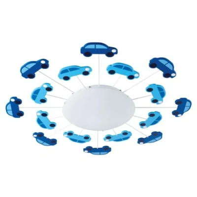 Abbildung von EGLO Deckenlampe Viki 1, 1 flammige Kinderzimmer Wandlampe, Deckenleuchte aus Stahl, Farbe: Blau, Glas: satiniert, weiß, Fassung: E27
