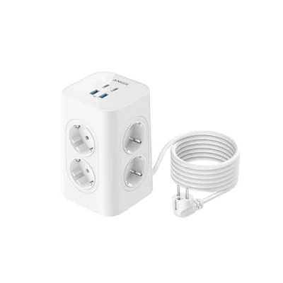 Abbildung von Mehrfachsteckdose mit Schalter, Anker 8 Fach Steckdosenleiste, Steckerleiste 4 USB, 20W USB C Schnellladen, Überspannungsschutz, 2m Kabel Steckdosenturm für Büro, Zuhause, Gaming