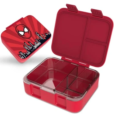 Abbildung von Jarlson® Brotdose Kinder mit Fächern MILI Lunchbox BPA frei Bento Box auslaufsicher Snackbox Jausenbox für Kindergarten und Schule 1000 ml Leichtgewicht (Superheld Rot)