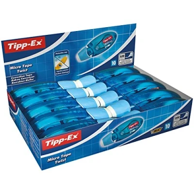 Abbildung von Tipp Ex Korrekturroller Micro Tape Twist mit Schutzkappe, 8m x 5mm, 10er Pack, Ideal für das Büro, Home Office oder die Schule