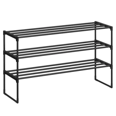Abbildung von SONGMICS Schuhregal mit 3 Ebenen, Schuhständer aus Metall, Schuhaufbewahrung, Schuh Organizer für 12 15 Paar, stapelbar, Flur, Wohnzimmer, Schlafzimmer, 30 x 92 55 cm, schwarz LSA303B02