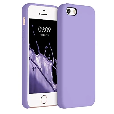 Abbildung von kwmobile Hülle kompatibel mit Apple iPhone SE (1.Gen 2016) / 5 5S Silikon Handy Case Handyhülle weiche Oberfläche kabelloses Laden Veilchen Lila