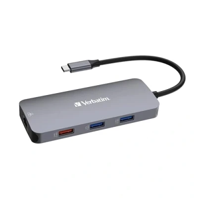 Abbildung von Verbatim USB C Hub 9 in 1, Multiport Adapter auf HDMI, RJ45, USBA A und C, mit SD Kartenleser, für Mac, MacBook Pro/Air, iPad Pro, Thinkpad, Windows Computer, Laptop Co