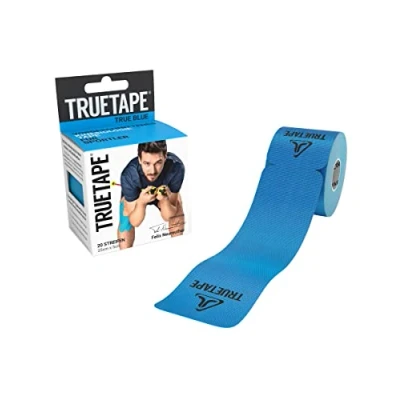 Abbildung von TRUETAPE® Kinesiotape PRO Precut 20 Streifen (25 cm x 5 cm) Wasserfestes &amp; Elastisches Kinesiologie Tape Physiotape mit starker Klebekraft für den Sport Blau