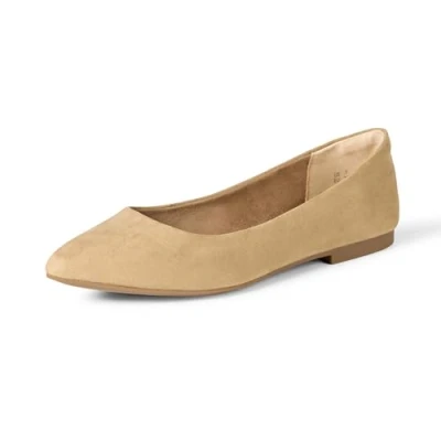 Abbildung von Amazon Essentials Damen Ballerinas mit spitzem Zehenbereich, Beige Mikro Wildleder, 39 EU