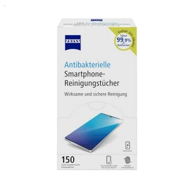 Abbildung von ZEISS antibakterielle Smartphone Reinigungstücher 150 Stück schnell trocknende Rezeptur entfernt Bakterien, Fingerabdrücke, Schmutz, Staub &amp; Fett jedes Tuch einzeln verpackt