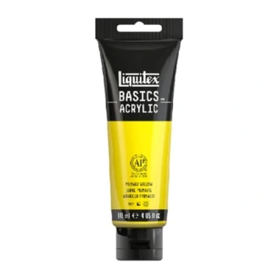 Abbildung von Liquitex 8870039 Basics Acrylfarbe, monopigmentierte Künstlerpigmente, lichtecht, mittlere Viskosität, Archivqualität, seidenglänzender Finish, 118ml Tube Primärgelb